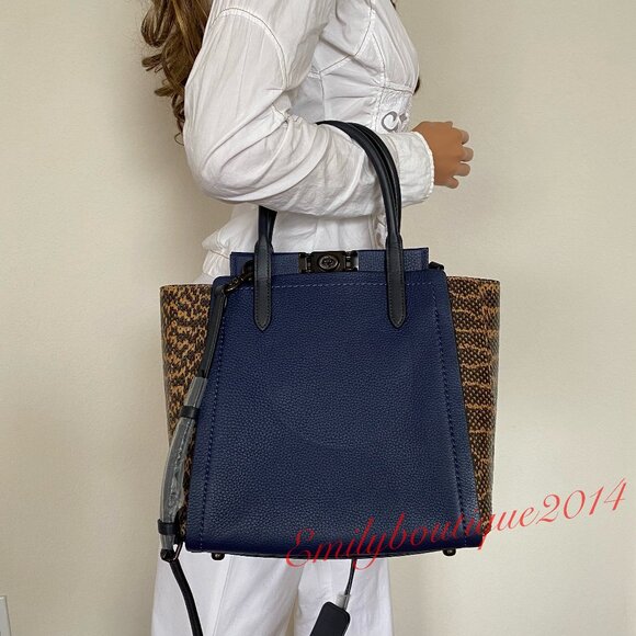 NEW Coach Retail 1941 Colorblock Snakeskin Troupe Cadet Blue Leather Tote Bag - Picture 1 of 12